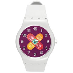 Plaster Scratch Sore Polka Line Purple Yellow Round Plastic Sport Watch (m)