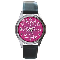 Valentine Happy Mothers Day Pink Heart Love Round Metal Watch by Mariart