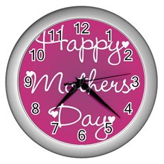 Valentine Happy Mothers Day Pink Heart Love Wall Clocks (silver) 