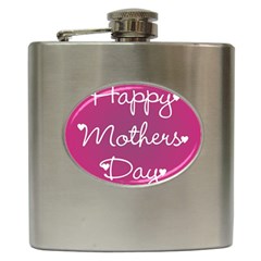 Valentine Happy Mothers Day Pink Heart Love Hip Flask (6 Oz) by Mariart