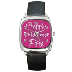 Valentine Happy Mothers Day Pink Heart Love Square Metal Watch by Mariart