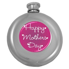 Valentine Happy Mothers Day Pink Heart Love Round Hip Flask (5 Oz) by Mariart