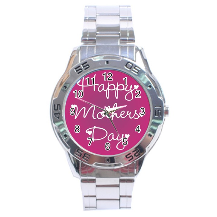 Valentine Happy Mothers Day Pink Heart Love Stainless Steel Analogue Watch