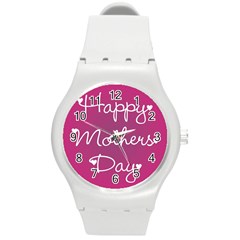 Valentine Happy Mothers Day Pink Heart Love Round Plastic Sport Watch (m)