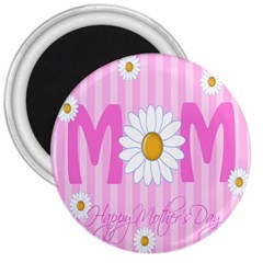 Valentine Happy Mothers Day Pink Heart Love Sunflower Flower 3  Magnets by Mariart