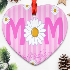 Valentine Happy Mothers Day Pink Heart Love Sunflower Flower Ornament (heart)