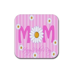 Valentine Happy Mothers Day Pink Heart Love Sunflower Flower Rubber Coaster (square)  by Mariart