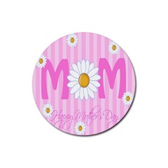 Valentine Happy Mothers Day Pink Heart Love Sunflower Flower Rubber Coaster (round)  by Mariart