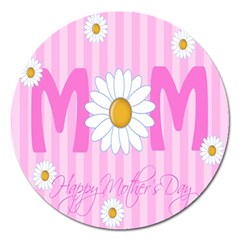 Valentine Happy Mothers Day Pink Heart Love Sunflower Flower Magnet 5  (round)