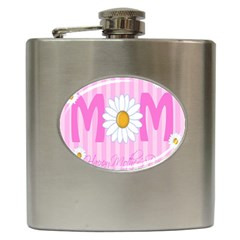 Valentine Happy Mothers Day Pink Heart Love Sunflower Flower Hip Flask (6 Oz) by Mariart