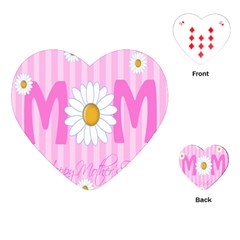 Valentine Happy Mothers Day Pink Heart Love Sunflower Flower Playing Cards (heart)  by Mariart