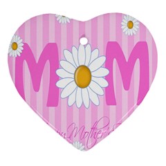 Valentine Happy Mothers Day Pink Heart Love Sunflower Flower Heart Ornament (two Sides)