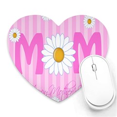 Valentine Happy Mothers Day Pink Heart Love Sunflower Flower Heart Mousepads by Mariart