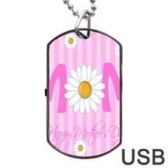 Valentine Happy Mothers Day Pink Heart Love Sunflower Flower Dog Tag Usb Flash (one Side) by Mariart