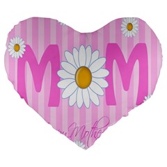 Valentine Happy Mothers Day Pink Heart Love Sunflower Flower Large 19  Premium Heart Shape Cushions