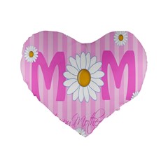 Valentine Happy Mothers Day Pink Heart Love Sunflower Flower Standard 16  Premium Flano Heart Shape Cushions by Mariart