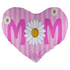 Valentine Happy Mothers Day Pink Heart Love Sunflower Flower Large 19  Premium Flano Heart Shape Cushions by Mariart