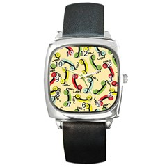 Telephone Cable Green Nyellow Red Blue Square Metal Watch by Mariart