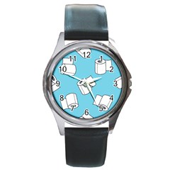 Roller Tissue White Blue Restroom Round Metal Watch by Mariart