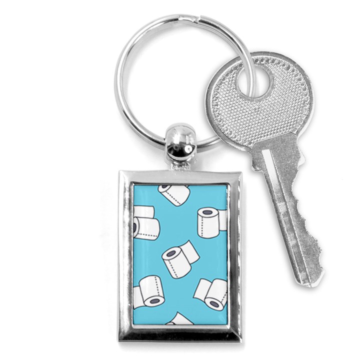 Roller Tissue White Blue Restroom Key Chains (Rectangle) 