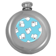 Roller Tissue White Blue Restroom Round Hip Flask (5 Oz) by Mariart