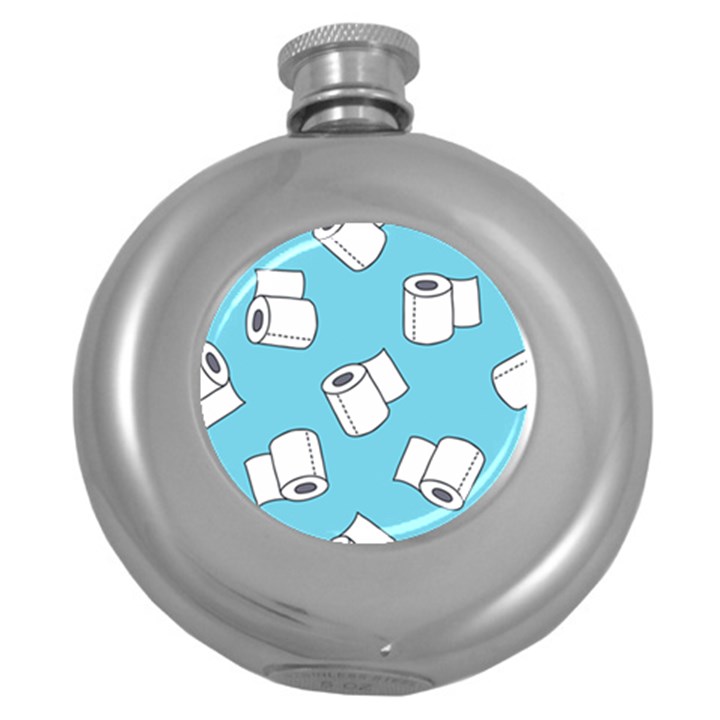 Roller Tissue White Blue Restroom Round Hip Flask (5 oz)