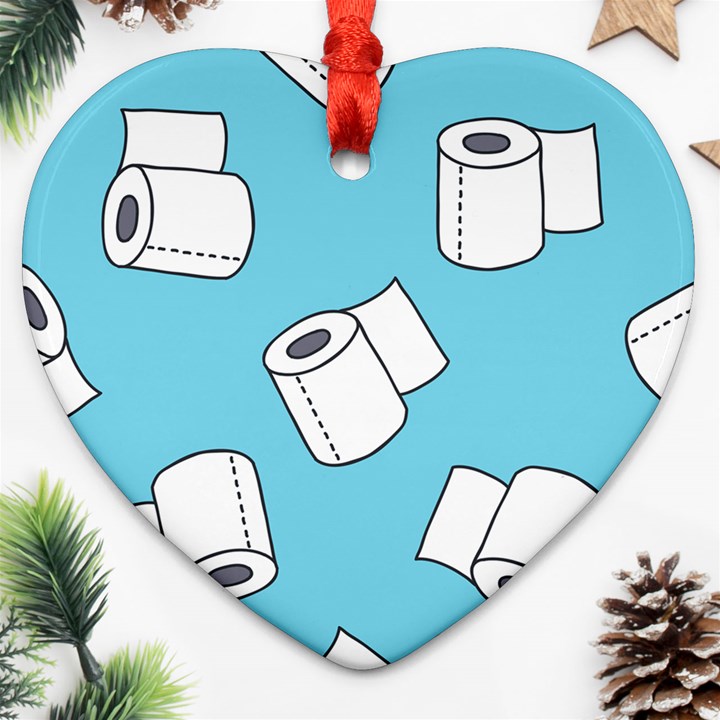 Roller Tissue White Blue Restroom Heart Ornament (Two Sides)