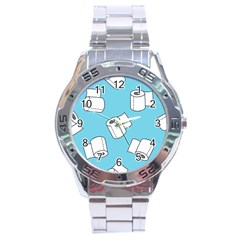 Roller Tissue White Blue Restroom Stainless Steel Analogue Watch by Mariart