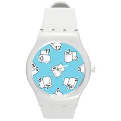 Roller Tissue White Blue Restroom Round Plastic Sport Watch (m) by Mariart