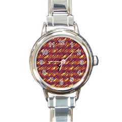 Linje Chevron Blue Yellow Brown Round Italian Charm Watch