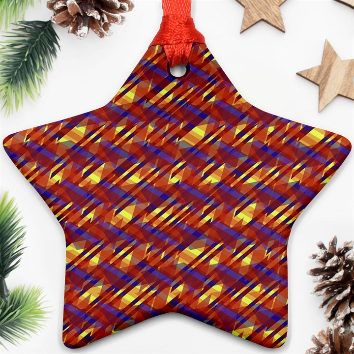 Linje Chevron Blue Yellow Brown Ornament (Star)