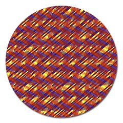 Linje Chevron Blue Yellow Brown Magnet 5  (round)