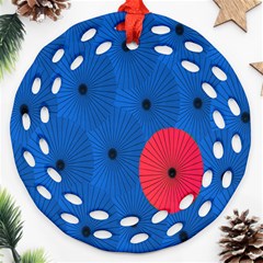 Pink Umbrella Red Blue Ornament (round Filigree) by Mariart