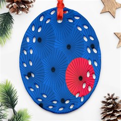 Pink Umbrella Red Blue Ornament (oval Filigree) by Mariart