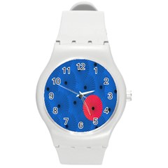 Pink Umbrella Red Blue Round Plastic Sport Watch (m)