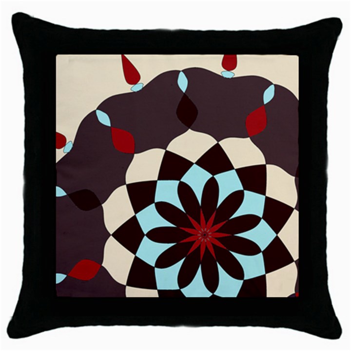 Red and Black Flower Pattern Throw Pillow Case (Black)