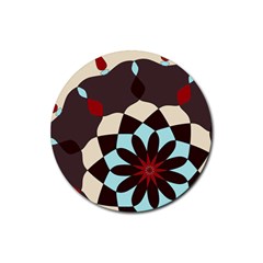 Red And Black Flower Pattern Rubber Round Coaster (4 Pack)  by digitaldivadesigns