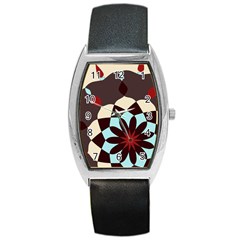 Red And Black Flower Pattern Barrel Style Metal Watch by digitaldivadesigns