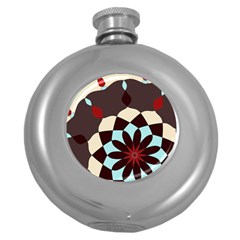 Red And Black Flower Pattern Round Hip Flask (5 Oz) by digitaldivadesigns