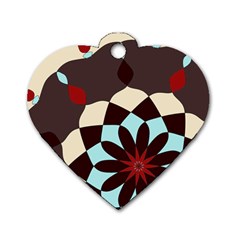 Red And Black Flower Pattern Dog Tag Heart (one Side) by digitaldivadesigns