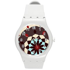 Red And Black Flower Pattern Round Plastic Sport Watch (m) by digitaldivadesigns