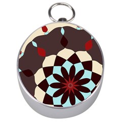 Red And Black Flower Pattern Silver Compasses by digitaldivadesigns