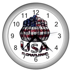 Usa Bowling  Wall Clocks (silver)  by Valentinaart