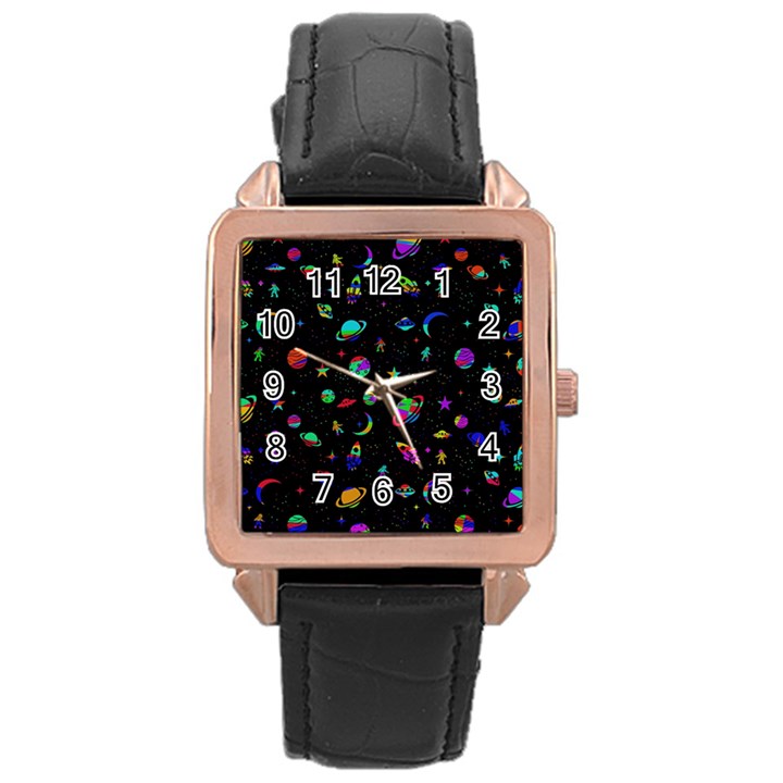 Space pattern Rose Gold Leather Watch 