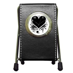 Silhouette Heart Black Design Pen Holder Desk Clocks by Nexatart