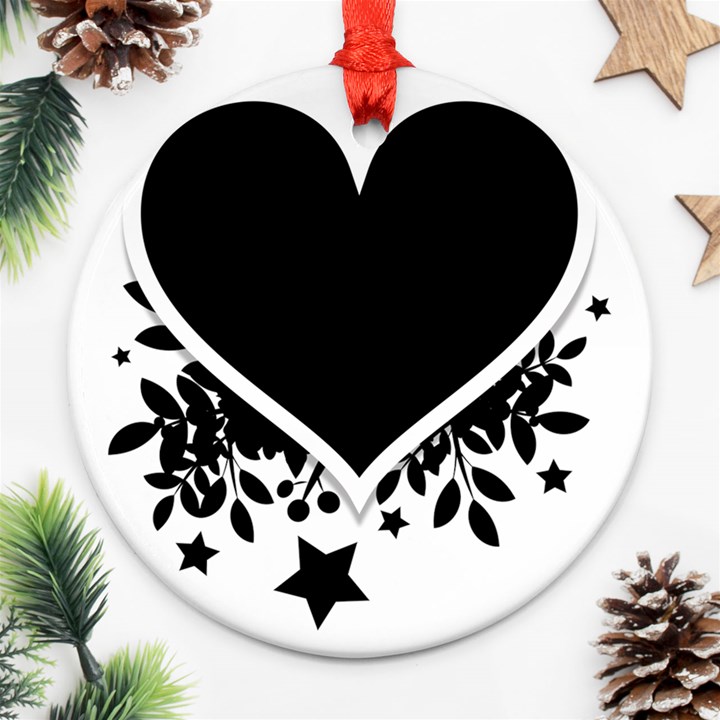 Silhouette Heart Black Design Round Ornament (Two Sides)