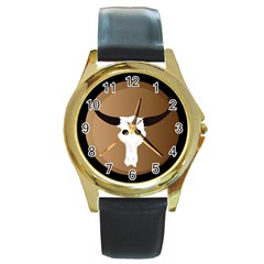 Logo The Cow Animals Round Gold Metal Watch