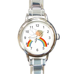 Angel Rainbow Cute Cartoon Angelic Round Italian Charm Watch by Nexatart