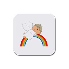 Angel Rainbow Cute Cartoon Angelic Rubber Square Coaster (4 Pack)  by Nexatart