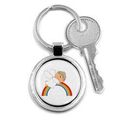 Angel Rainbow Cute Cartoon Angelic Key Chains (round)  by Nexatart